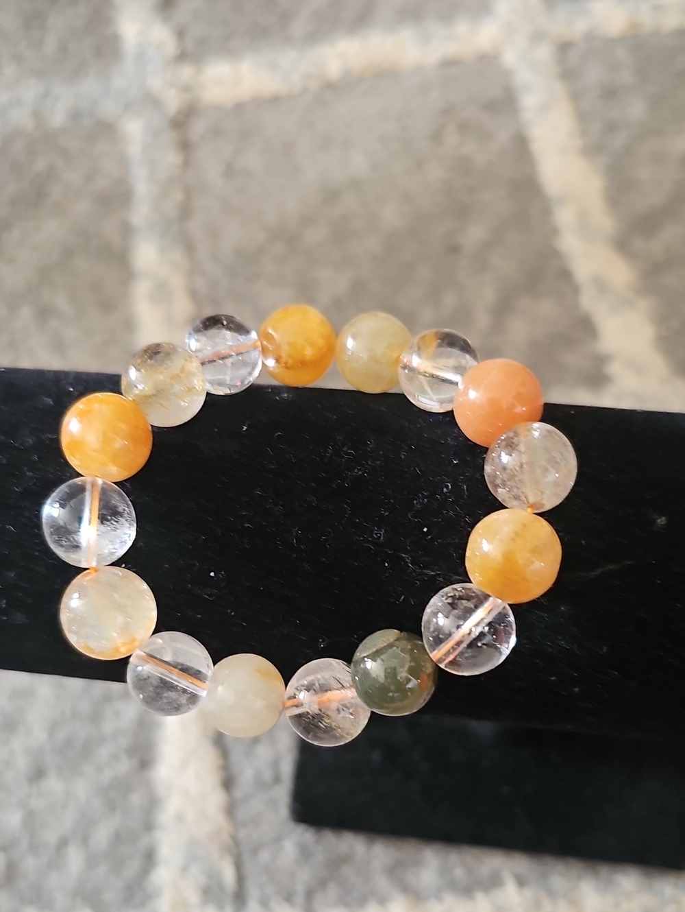Multi-Color Beaded Stretch Bracelet - Orange, Clear, Green